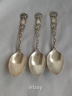 3 Cuillères à thé en argent sterling Alvin Bridal Rose rares