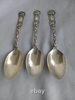 3 Cuillères à thé en argent sterling Alvin Bridal Rose rares