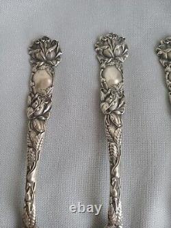 3 Cuillères à thé en argent sterling Alvin Bridal Rose rares