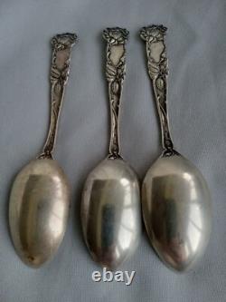 3 Cuillères à thé en argent sterling Alvin Bridal Rose rares