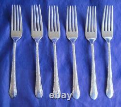 6 Fourchettes de dîner Alvin Chased Romantique en argent sterling 1933 sans monogramme 7,8 pouces 328 grammes