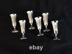 6 verres à liqueur en argent sterling Alvin & plateau en plastique laminé bordé d'argent sterling