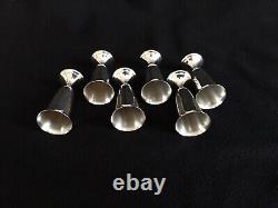 6 verres à liqueur en argent sterling Alvin & plateau en plastique laminé bordé d'argent sterling