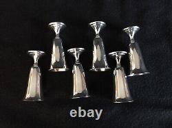 6 verres à liqueur en argent sterling Alvin & plateau en plastique laminé bordé d'argent sterling