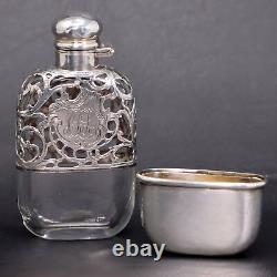 Alvin Art Nouveau Argent Sterling Overlay 4 Purse Liquor Flask 141gr 1890's