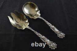 Alvin Bridal Rose Sterling Silver Salad Serving Set With Gold Wash & Mono