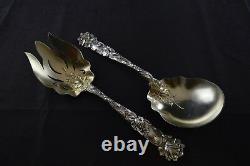 Alvin Bridal Rose Sterling Silver Salad Serving Set With Gold Wash & Mono