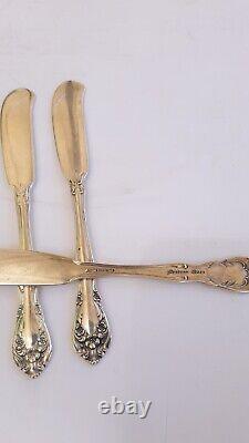 Alvin Sterling Flatware Chateau Rose Three Flat Handle Butter Spreaders