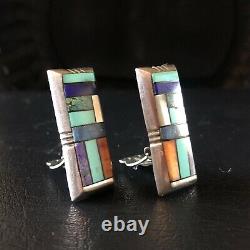 Alvin Yellowhorse Navajo Jauge Lourde Argent Sterling Channel Inlay Clip Earrsings