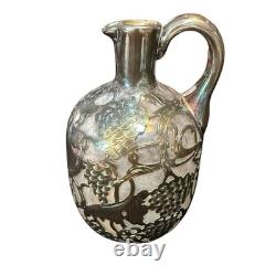 Antique Alvin. Carafe en verre avec overlay en argent sterling 999 fin.