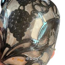Antique Alvin. Carafe en verre avec overlay en argent sterling 999 fin.
