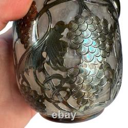 Antique Alvin. Carafe en verre avec overlay en argent sterling 999 fin.