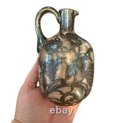 Antique Alvin. Carafe en verre avec overlay en argent sterling 999 fin.