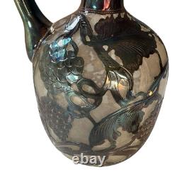 Antique Alvin. Carafe en verre avec overlay en argent sterling 999 fin.