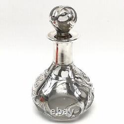 Antique Alvin Corp. Sterling Argent Superposition Verre Décanter / Bouteille De Parfum 3.5