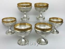 Antique Alvin Ensemble De 6 Sterling Silver Sherbet Dessert Cups + Inserts En Verre Doré