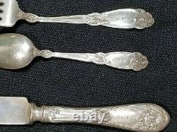 Antique Alvin Sterling Silver Fork 1909 Fleur De Lis Iris Floral Ensemble De 3pc