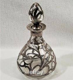 Antique Art Nouveau Alvin Fine Sterling Silver Overlay Bouteille De Parfum 999/1000