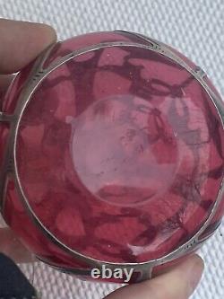 Antique Art Nouveau Alvin Mfg Co Cranberry Glass Sterling Silver Perfume Bottle