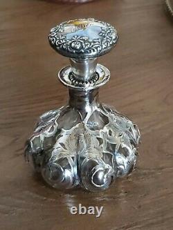 Antique Art Nouveau Perfume Bottle Lobe Glass Alvin Wilcox Sterling Silver