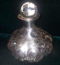 Bouteille de parfum en verre avec incrustations en argent sterling Antique Alvin