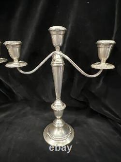 Chandelier Alvin antique en argent sterling à trois lumières, pesée, ensemble de 2 pièces