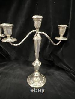 Chandelier Alvin antique en argent sterling à trois lumières, pesée, ensemble de 2 pièces