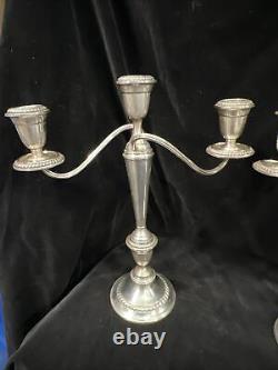 Chandelier Alvin antique en argent sterling à trois lumières, pesée, ensemble de 2 pièces