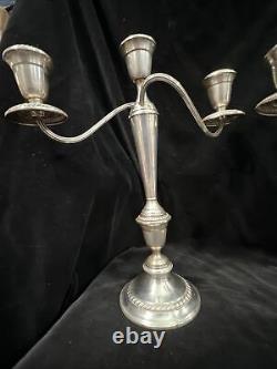 Chandelier Alvin antique en argent sterling à trois lumières, pesée, ensemble de 2 pièces