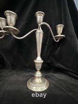 Chandelier Alvin antique en argent sterling à trois lumières, pesée, ensemble de 2 pièces