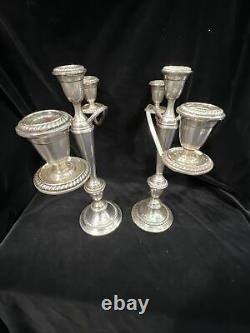 Chandelier Alvin antique en argent sterling à trois lumières, pesée, ensemble de 2 pièces