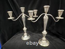 Chandelier Alvin antique en argent sterling à trois lumières, pesée, ensemble de 2 pièces