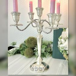 Chandelier en argent sterling Alvin Vintage à 5 branches, support à bougies, pièce maîtresse en argent