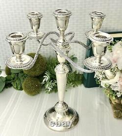 Chandelier en argent sterling Alvin Vintage à 5 branches, support à bougies, pièce maîtresse en argent