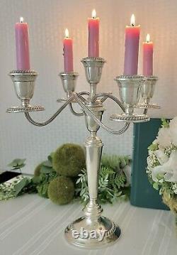 Chandelier en argent sterling Alvin Vintage à 5 branches, support à bougies, pièce maîtresse en argent