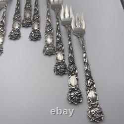 Ensemble de 12 fourchettes à huîtres en argent sterling motif Bridal Rose Alvin sans gravure