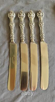 Ensemble de 4 couteaux de table en argent sterling Alvin, motif FLEUR D'ORANGER, 9-INITIALES gravées