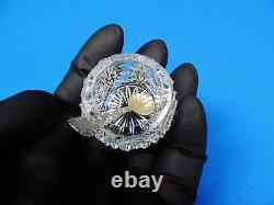 Ensemble de 6 coupelles à sel en verre taillé et cuillères en argent sterling dorées par Alvin.