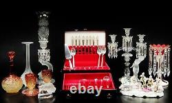 Ensemble de 6 coupelles à sel en verre taillé et cuillères en argent sterling dorées par Alvin.