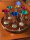 Ensemble De 6 Verres à Liqueur Colorés Alvin Sterling S247, Plateau En Plastique Bordé D'argent.