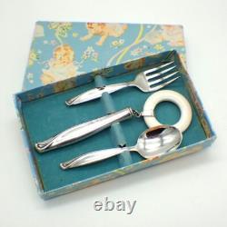 Ensemble de bébé Spring Bud Cuillère Fourchette Hochets Alvin Argent Sterling 1956