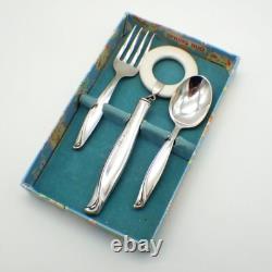 Ensemble de bébé Spring Bud Cuillère Fourchette Hochets Alvin Argent Sterling 1956