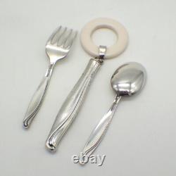 Ensemble de bébé Spring Bud Cuillère Fourchette Hochets Alvin Argent Sterling 1956