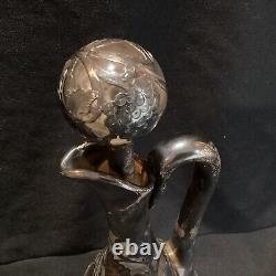 Grande carafe ancienne en argent sterling Alvin 999 avec incrustation de raisins fissurée