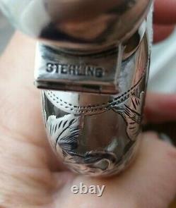 L'eil Sterling Vintage. 925 Flask + Cup Pocket Whiskey Art Nouveau Captive Top