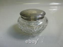 Magnifique Pot Antique De Commode En Cristal De Coupe Avec Le Couvercle Argent Sterling D’alvin