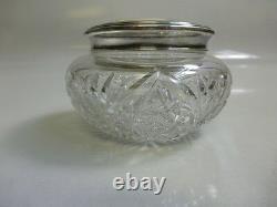 Magnifique Pot Antique De Commode En Cristal De Coupe Avec Le Couvercle Argent Sterling D’alvin