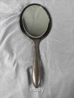 Miroir de poche en argent sterling Alvin avec monogramme, patine antique, États-Unis