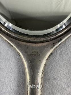 Miroir de poche en argent sterling Alvin avec monogramme, patine antique, États-Unis