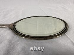 Miroir de poche en argent sterling Alvin avec monogramme, patine antique, États-Unis